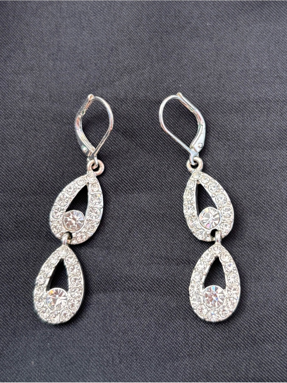 Silver Crystal Teardrop Dangle Earrings - Elegant Women Jewelry